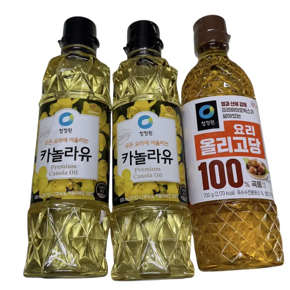 [새제품] 청정원 카놀라유 500ml 2개, 올리고당 700ml 1개 세